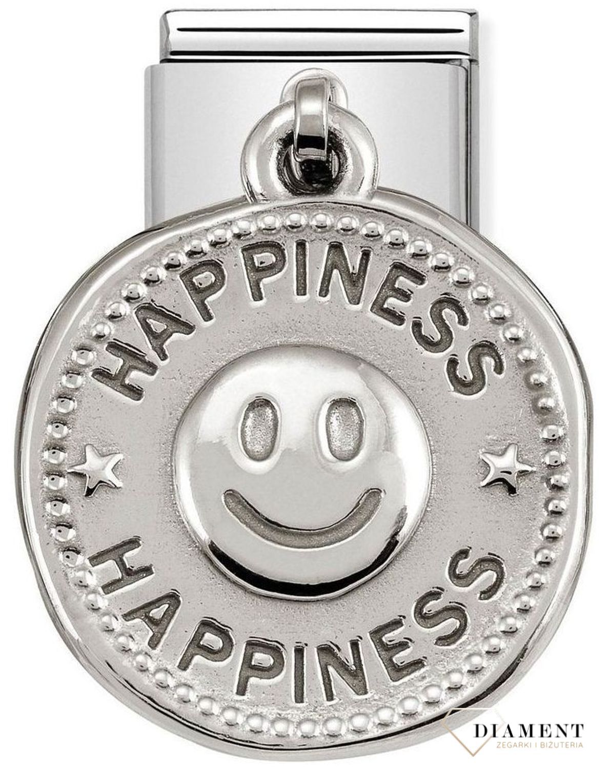 Nomination Link 925 zawieszka srebro 'Uśmiechnięta buźka z napisem Szczęście' 331804 05 biżuteria nomination nomination zawieszki nomination baza.jpg